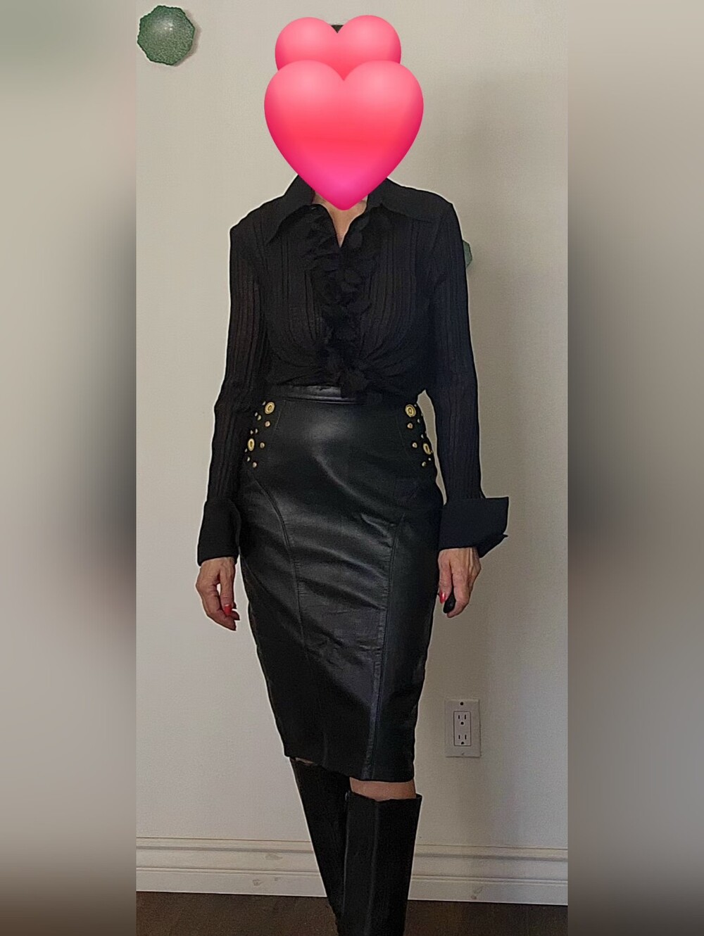 Dali Melamé Paris Vintage Genuine Leather Studded Pencil Skirt - Picture 2 of 6